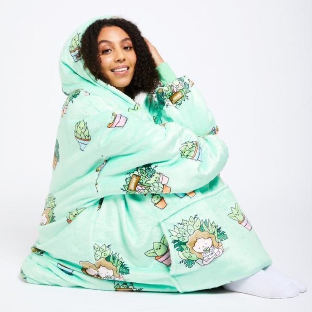 Oversized Mint Green Hooded Wearable Blanket